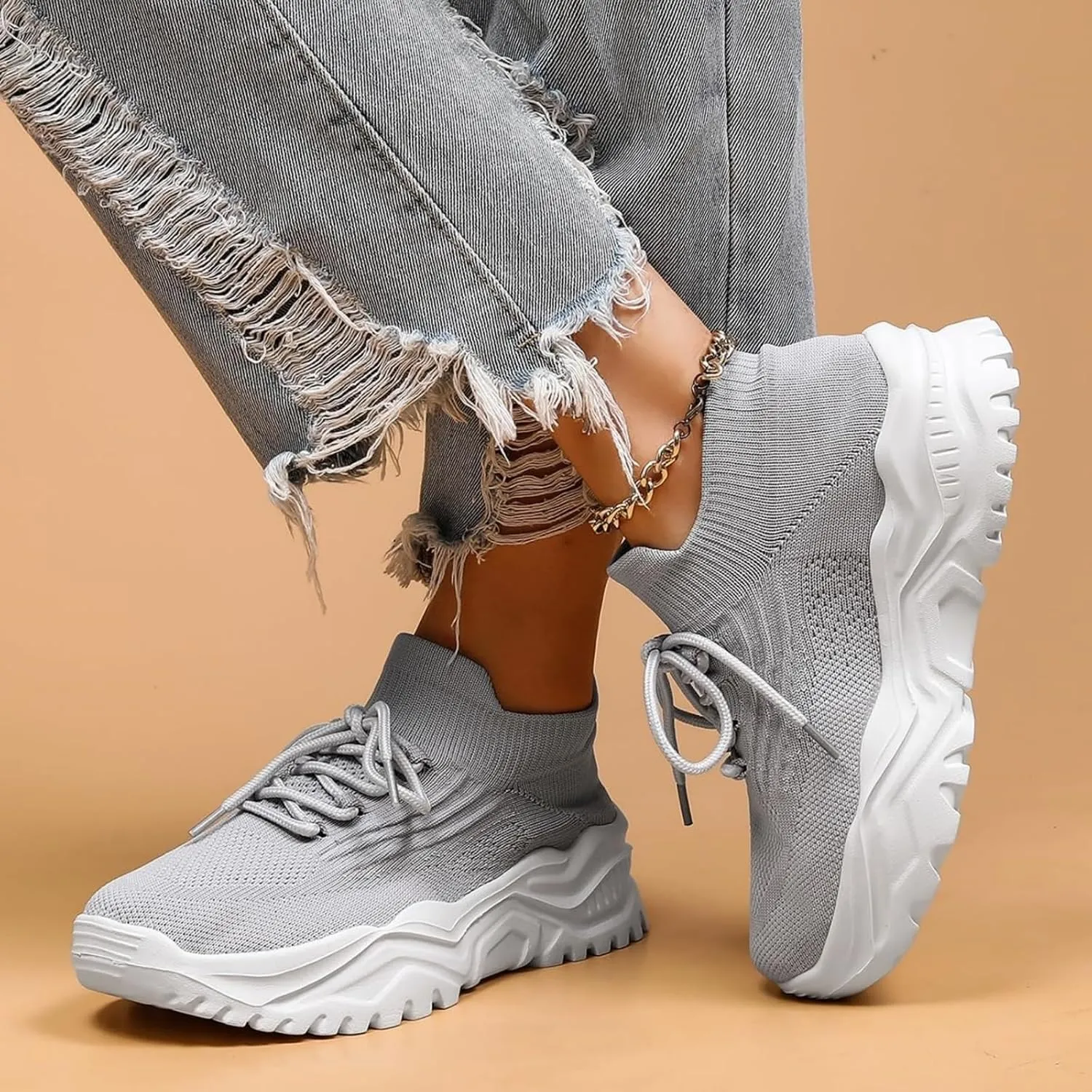 Orthopedic Sneakers for Women Lightweight Breathable Knit Slip-On Sneakers Platform Non-Slip Walking Shoes Mesh Woven Athletic Gym Running Shoes Trendy Comfort Loafers