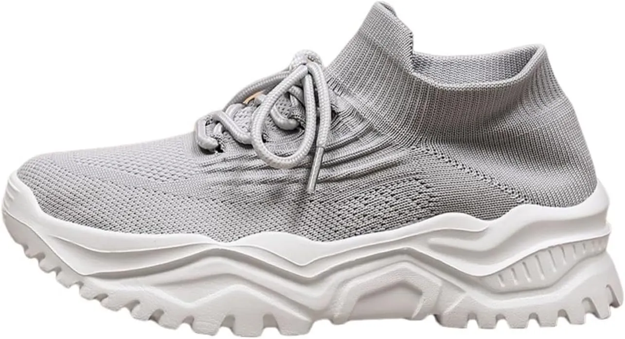 Orthopedic Sneakers for Women Lightweight Breathable Knit Slip-On Sneakers Platform Non-Slip Walking Shoes Mesh Woven Athletic Gym Running Shoes Trendy Comfort Loafers