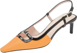 Pazzion Women's Square Toe Stiletto Heeled Slingback Pumps Mid Heel Backstrap Buckle Slip On Sandal Casual Outdoor Dress Shoes Size 4-16 US
