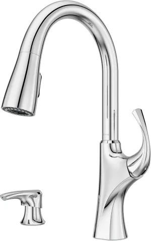 Pfister Miri 2.0 Kitchen Faucet with Pull Down Sprayer and Soap Dispenser, Single Handle, High Arc, Polished Chrome Finish, F5297MRRC