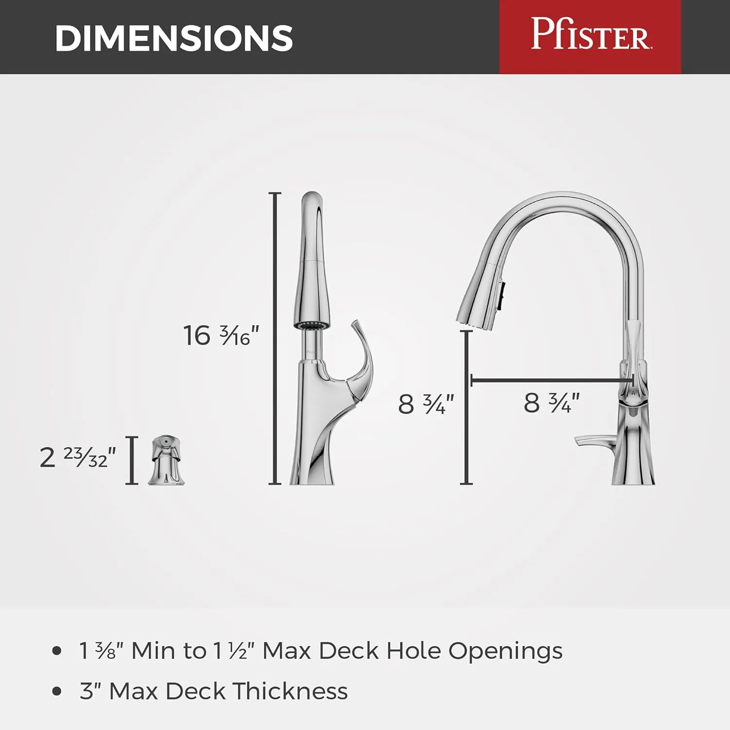 Pfister Miri 2.0 Kitchen Faucet with Pull Down Sprayer and Soap Dispenser, Single Handle, High Arc, Polished Chrome Finish, F5297MRRC