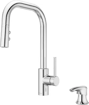 Pfister Zanna Kitchen Faucet with Pull Down Sprayer and Soap Dispenser, Single Handle, High Arc, Polished Chrome Finish, F5297ZNRC