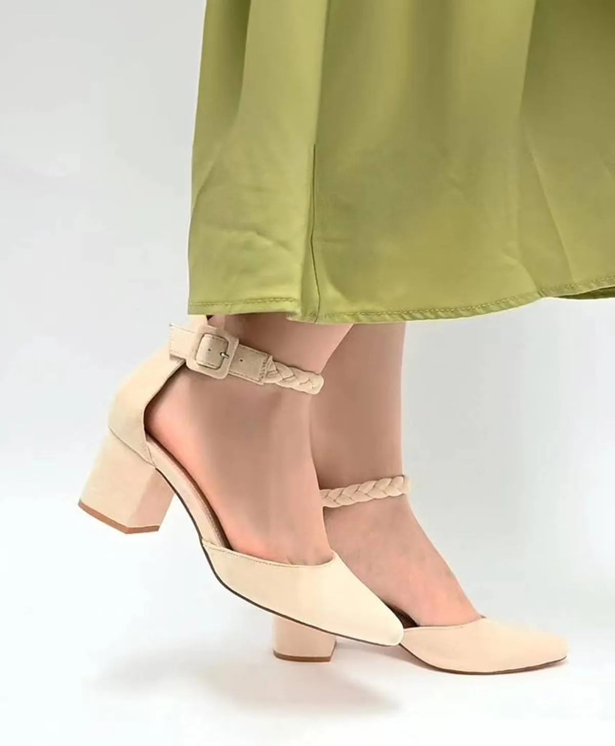 Pointed Toe Pumps Dress Shoes for Women with Black Chunky Heels Ankle Strap Wedding Shoes