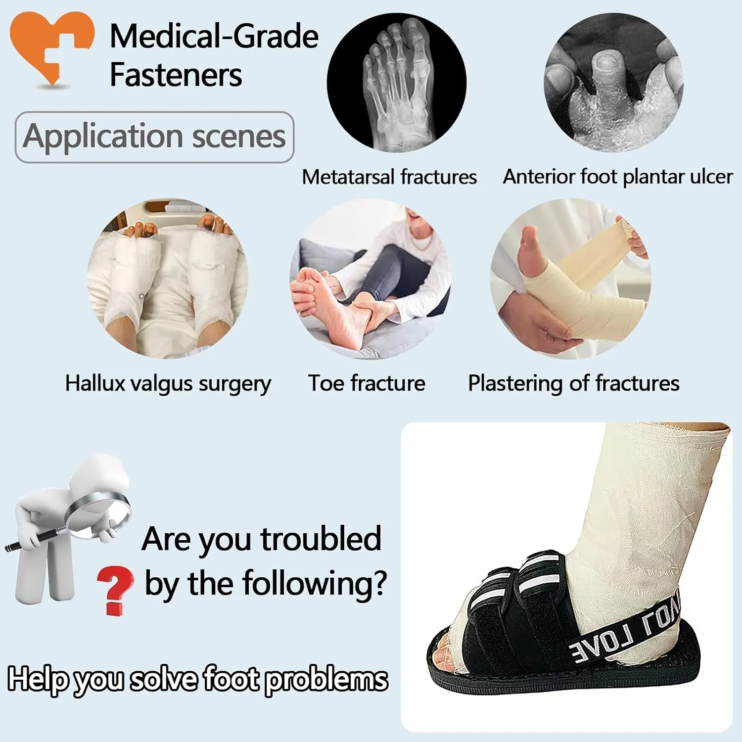 Post Op Shoe for Broken Foot,Adjustable Plaster Shoes,Fracture Shoes,Direct Post Op Recovery Shoe for Stable Ankle Joints,Medical Open-toe Plaster Shoes for Men or Women M