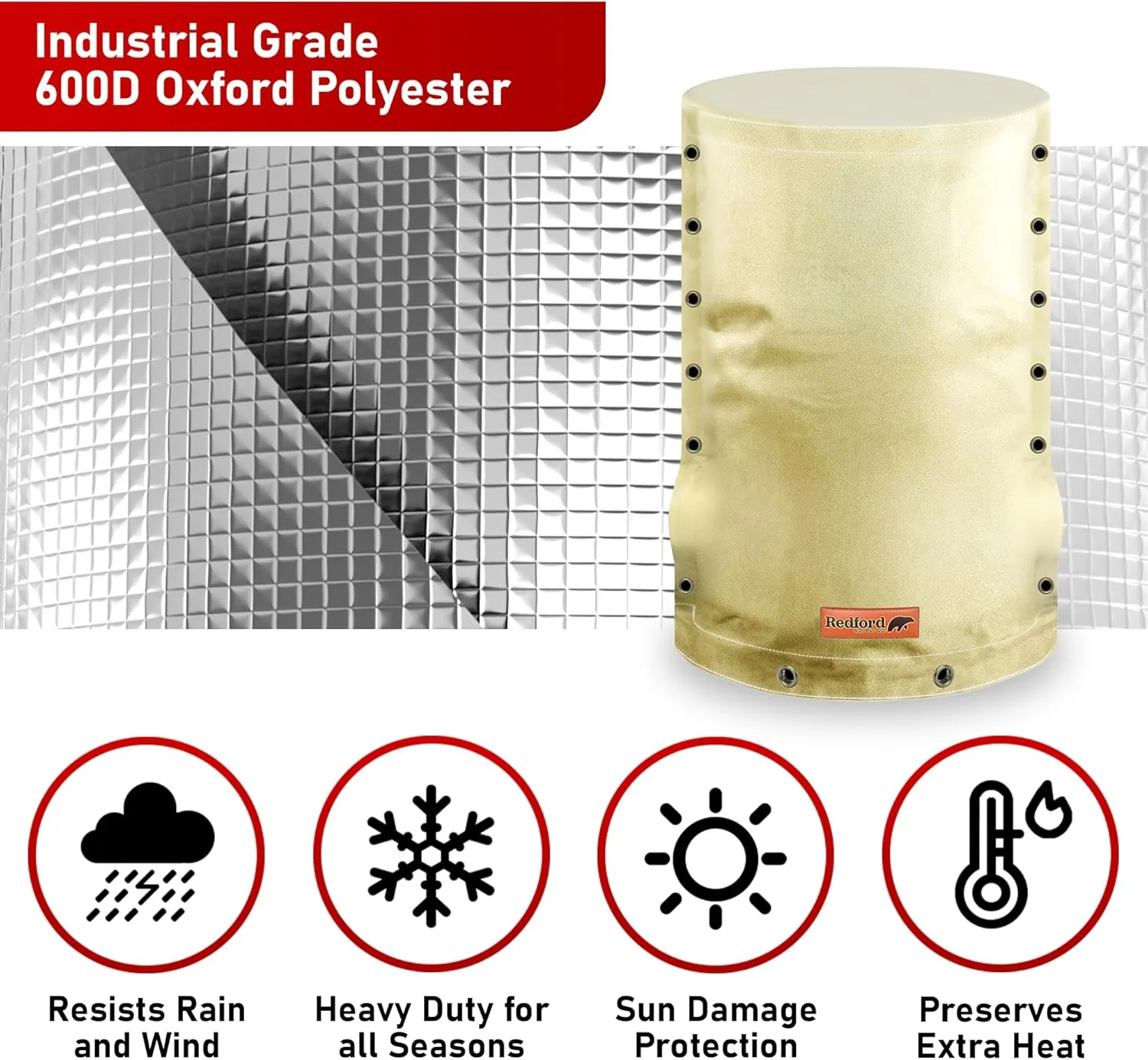 Redford Supply Co. Cold Snap (5F) Round Pressure Tank Insulation, 3-Way Round, 28"Diameter x 54"H, Water Well Tank Cover Insulated, Well Pump Freeze Proof for Winter (Beige)