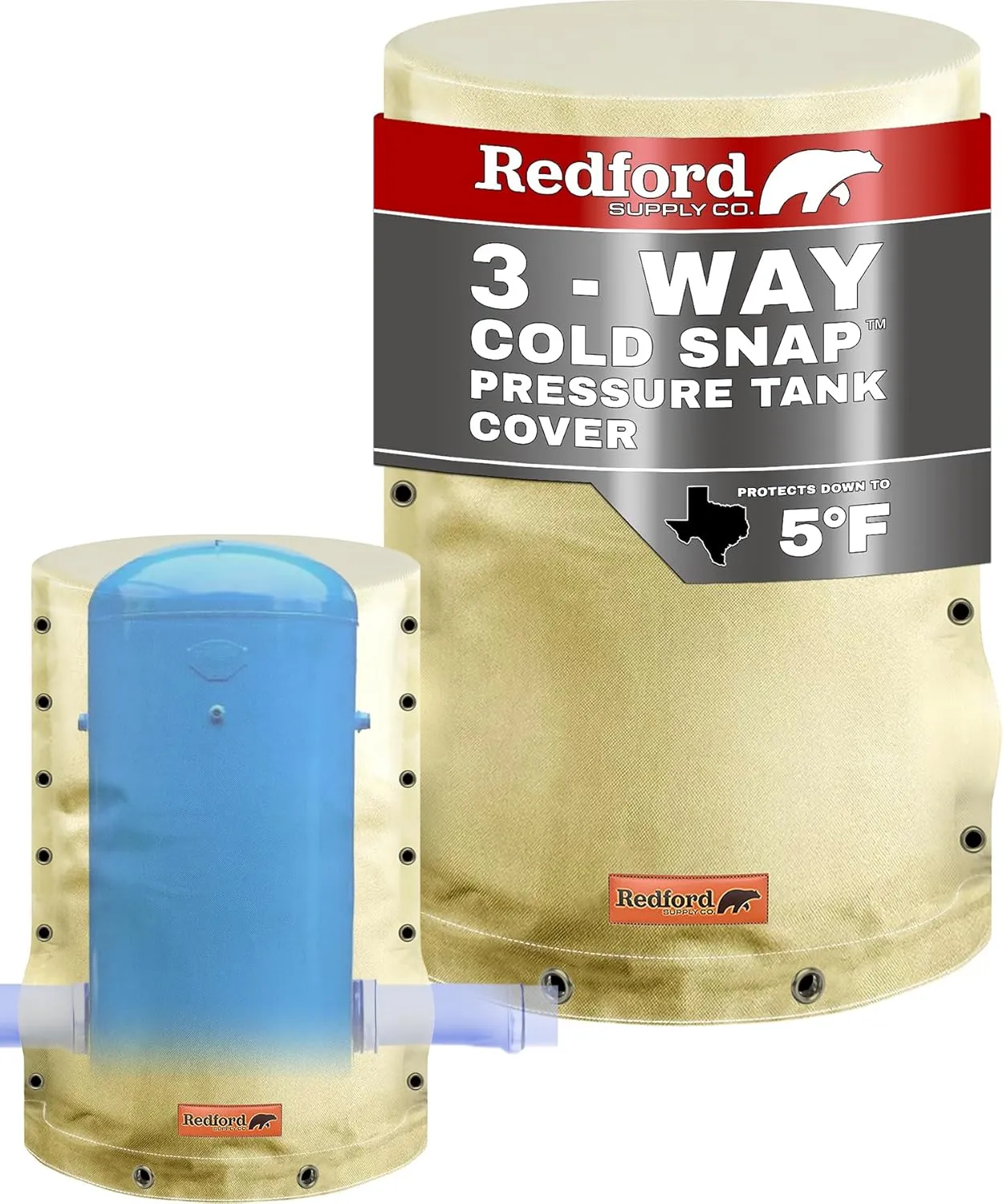 Redford Supply Co. Cold Snap (5F) Round Pressure Tank Insulation, 3-Way Round, 28"Diameter x 54"H, Water Well Tank Cover Insulated, Well Pump Freeze Proof for Winter (Beige)