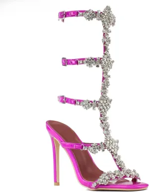 ROOM OF FASHION Women's Crystal Jeweled Strappy Gladiator Stiletto Heel Dress Sandals