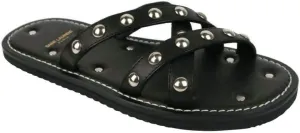 Saint Laurent Men's Black Leather Sandal With Silver Studs (39 EU / 6 US)