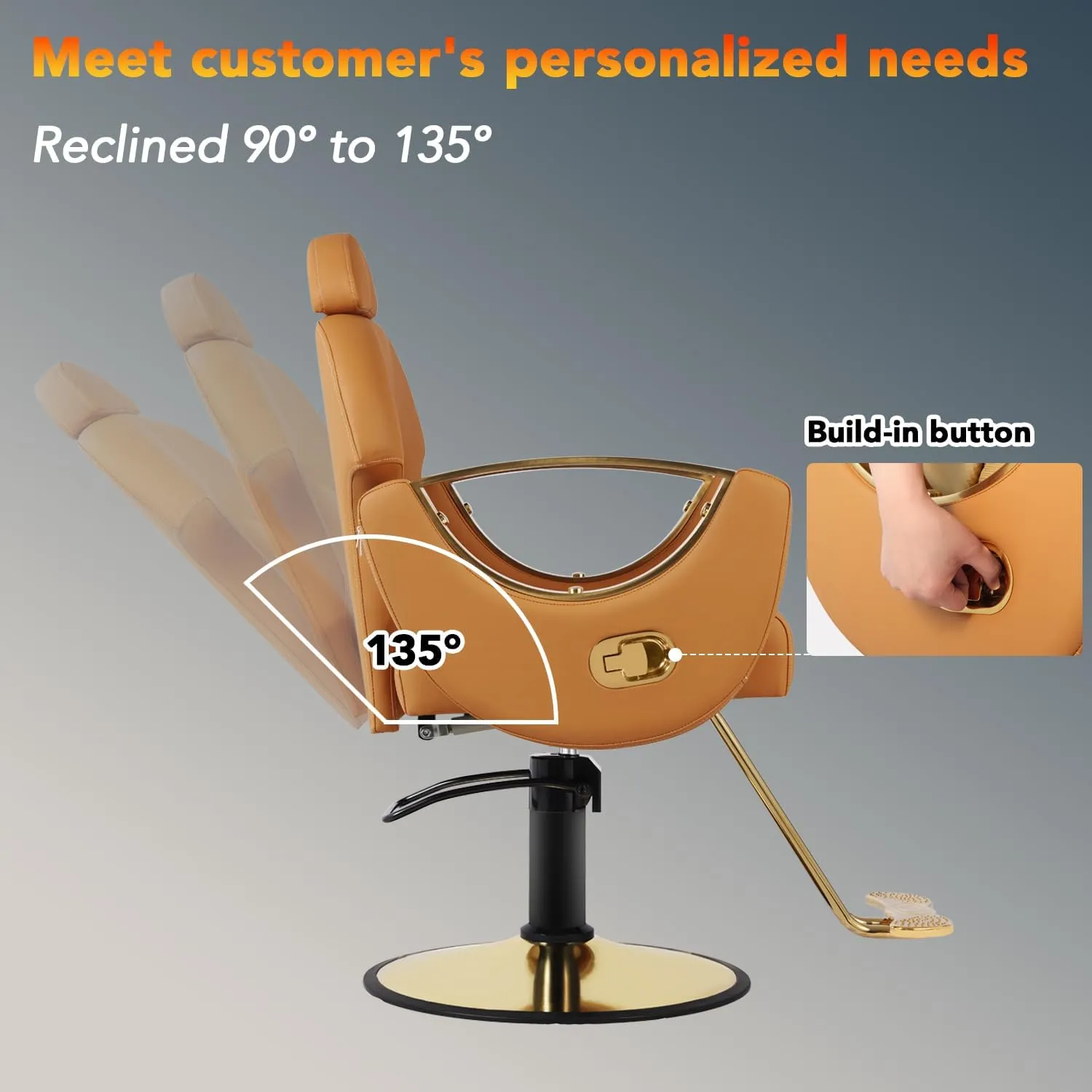 Salon Barber Chair, Reclining Salon Chair for Hair Stylist, Hair Salon Chair with Heavy Duty Hydraulic Pump, 360 Degrees Swivel Styling Braiding Hairdresser Chair for Home Barbershop, Brown Gold