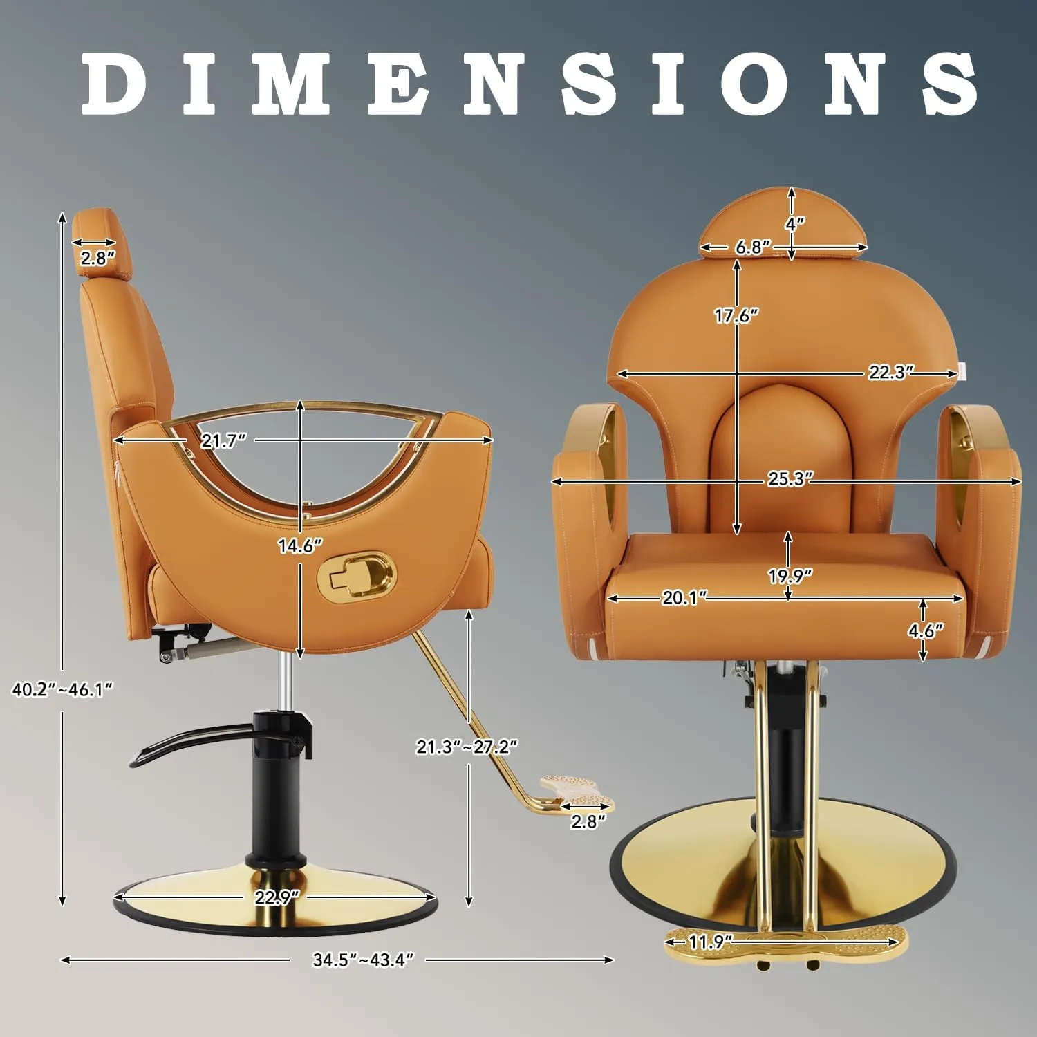 Salon Barber Chair, Reclining Salon Chair for Hair Stylist, Hair Salon Chair with Heavy Duty Hydraulic Pump, 360 Degrees Swivel Styling Braiding Hairdresser Chair for Home Barbershop, Brown Gold