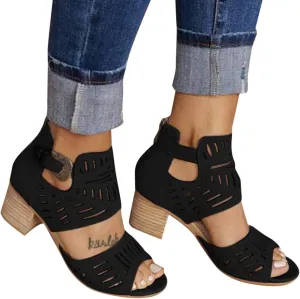 Sandals Women Dressy Summer, Sandals for Women Suede Peep Toe Ankle Booties Cut Out Stacked Heel Ankle Boots