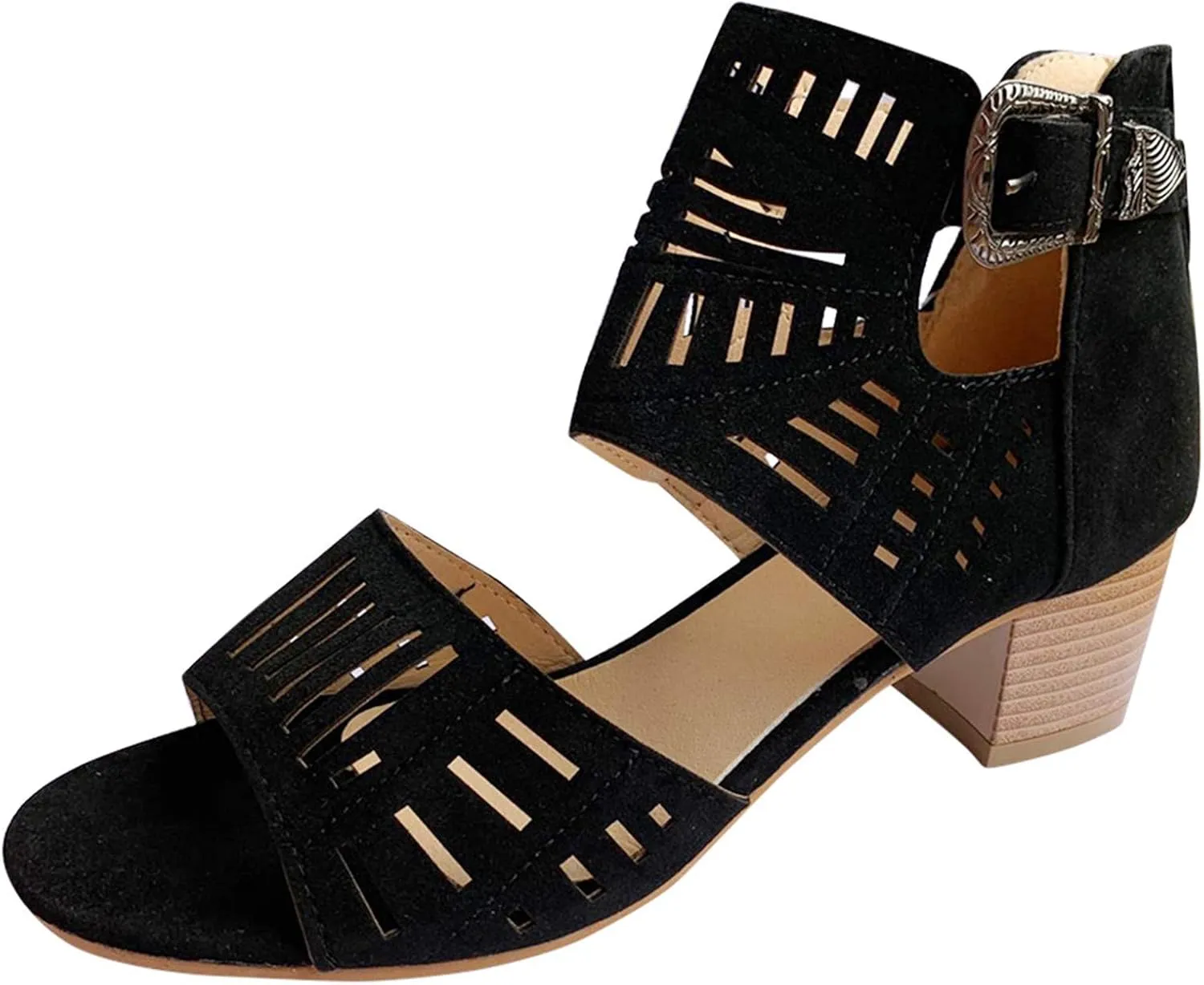 Sandals Women Dressy Summer, Sandals for Women Suede Peep Toe Ankle Booties Cut Out Stacked Heel Ankle Boots