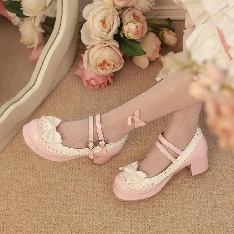 Seborluys Lolita Chunky Heel Mary Janes Shoes Womens with Bow Kawaii Cute Dress Platform Strappy Pumps Costume Cosplay Round Toe Pump Shoe Sweet Rockabilly Pumps