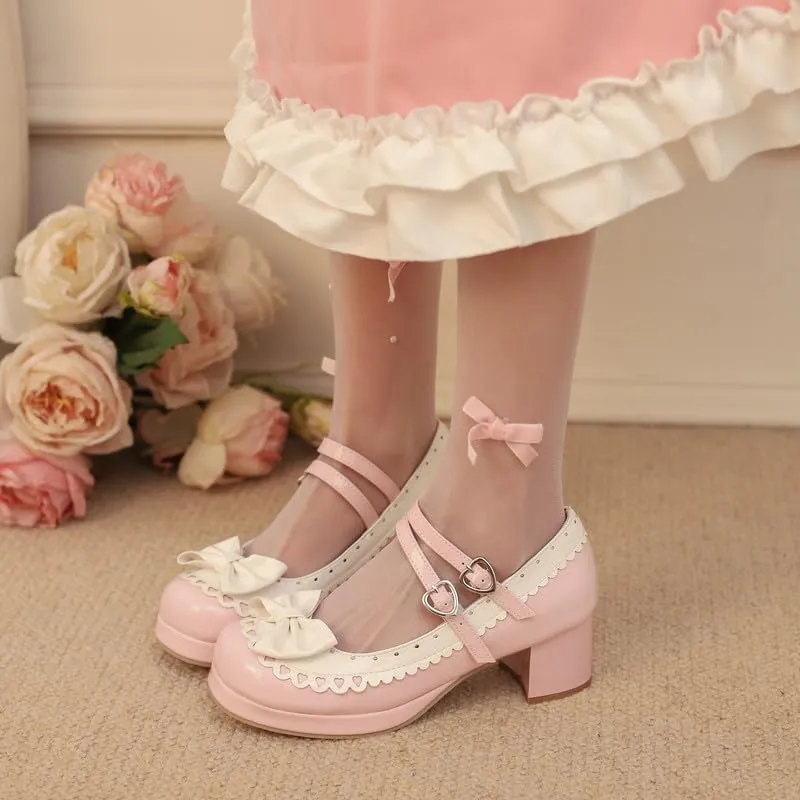 Seborluys Lolita Chunky Heel Mary Janes Shoes Womens with Bow Kawaii Cute Dress Platform Strappy Pumps Costume Cosplay Round Toe Pump Shoe Sweet Rockabilly Pumps