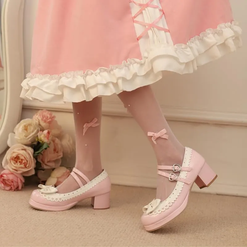 Seborluys Lolita Chunky Heel Mary Janes Shoes Womens with Bow Kawaii Cute Dress Platform Strappy Pumps Costume Cosplay Round Toe Pump Shoe Sweet Rockabilly Pumps