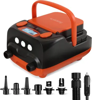 SereneLife Electric Paddle Board Pump – Portable 16 PSI Dual-Stage Air Compressor with Built-In Battery for Super Fast Inflation and Deflation - Auto-Off, LED Light For SUP, Boats & Inflatables