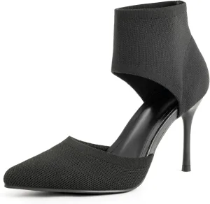 Sexy Black Heels Pumps for Women 3.7 Inches Closed Toe Stiletto Heel Knit Sandals Pointed Toe Stretchy Sock-Like Elastic Sandal Booties for Summer Slip On Comfortable Women Dress Shoes