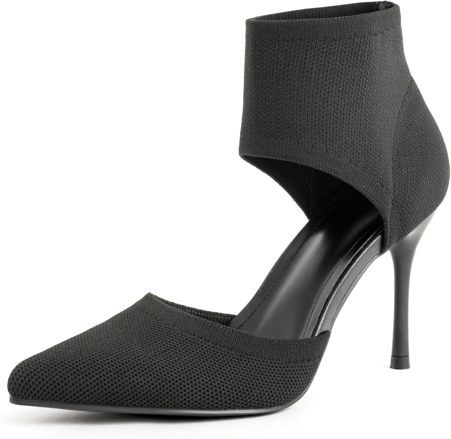 Sexy Black Heels Pumps for Women 3.7 Inches Closed Toe Stiletto Heel Knit Sandals Pointed Toe Stretchy Sock-Like Elastic Sandal Booties for Summer Slip On Comfortable Women Dress Shoes