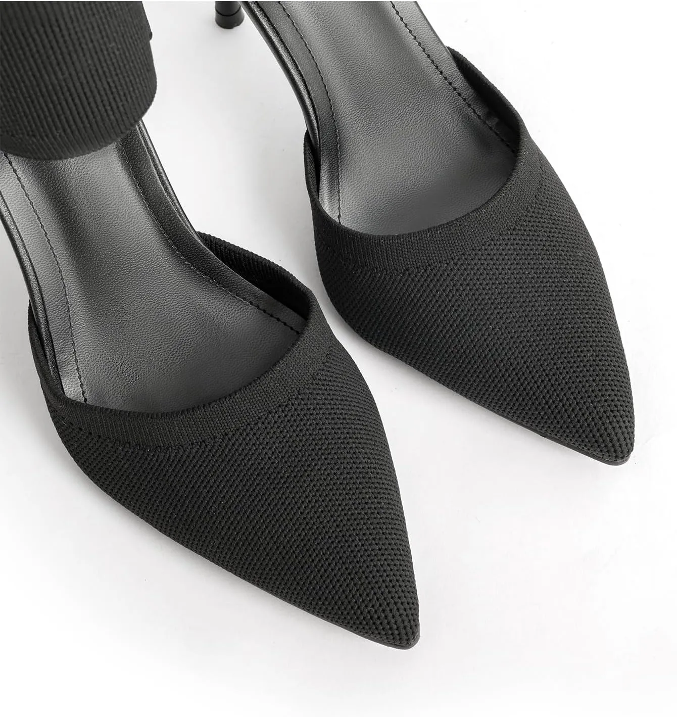 Sexy Black Heels Pumps for Women 3.7 Inches Closed Toe Stiletto Heel Knit Sandals Pointed Toe Stretchy Sock-Like Elastic Sandal Booties for Summer Slip On Comfortable Women Dress Shoes