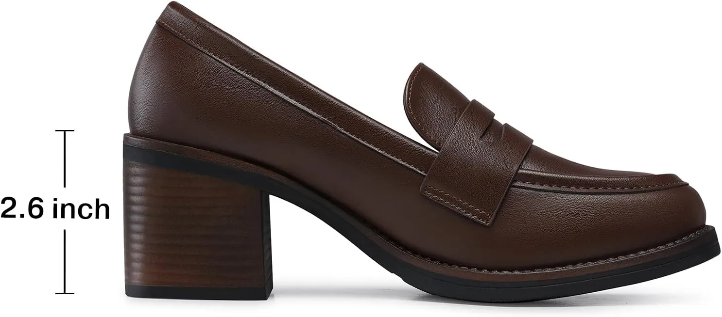 SHIBEVER Women's Low-Heeled Loafers: Block Heel Dressy Penny Loafer Slip-On Business Casual Women Shoes