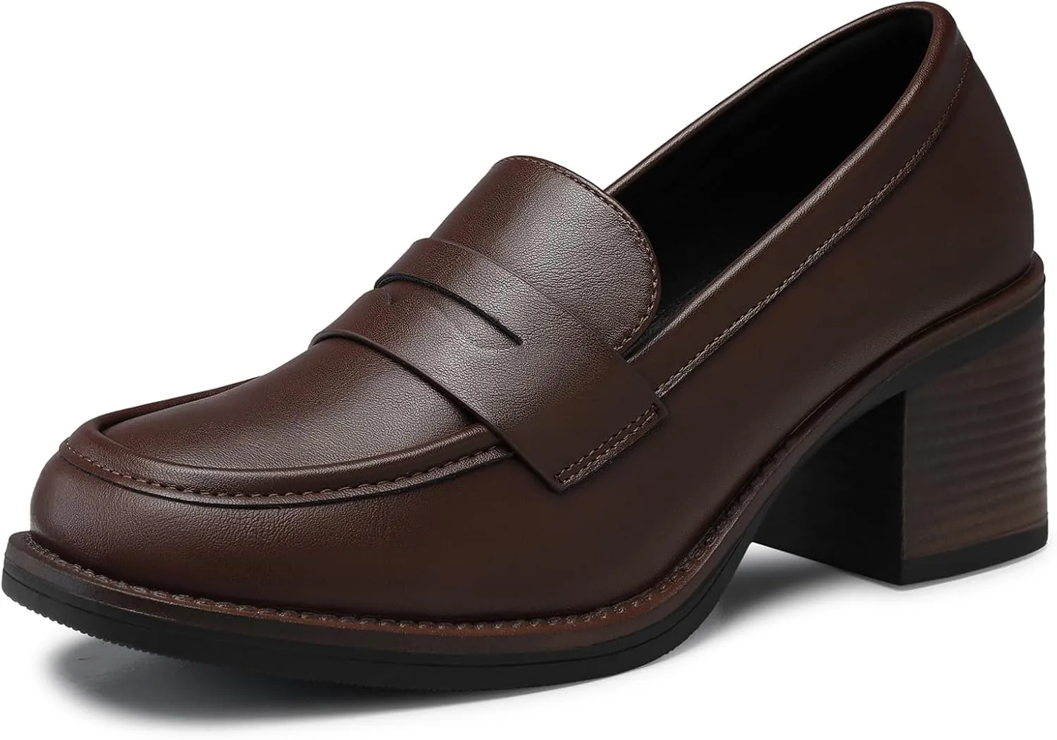 SHIBEVER Women's Low-Heeled Loafers: Block Heel Dressy Penny Loafer Slip-On Business Casual Women Shoes