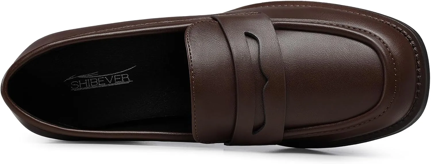 SHIBEVER Women's Low-Heeled Loafers: Block Heel Dressy Penny Loafer Slip-On Business Casual Women Shoes