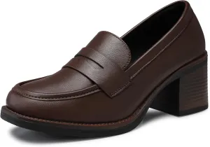 SHIBEVER Women's Low-Heeled Loafers: Block Heel Dressy Penny Loafer Slip-On Business Casual Women Shoes