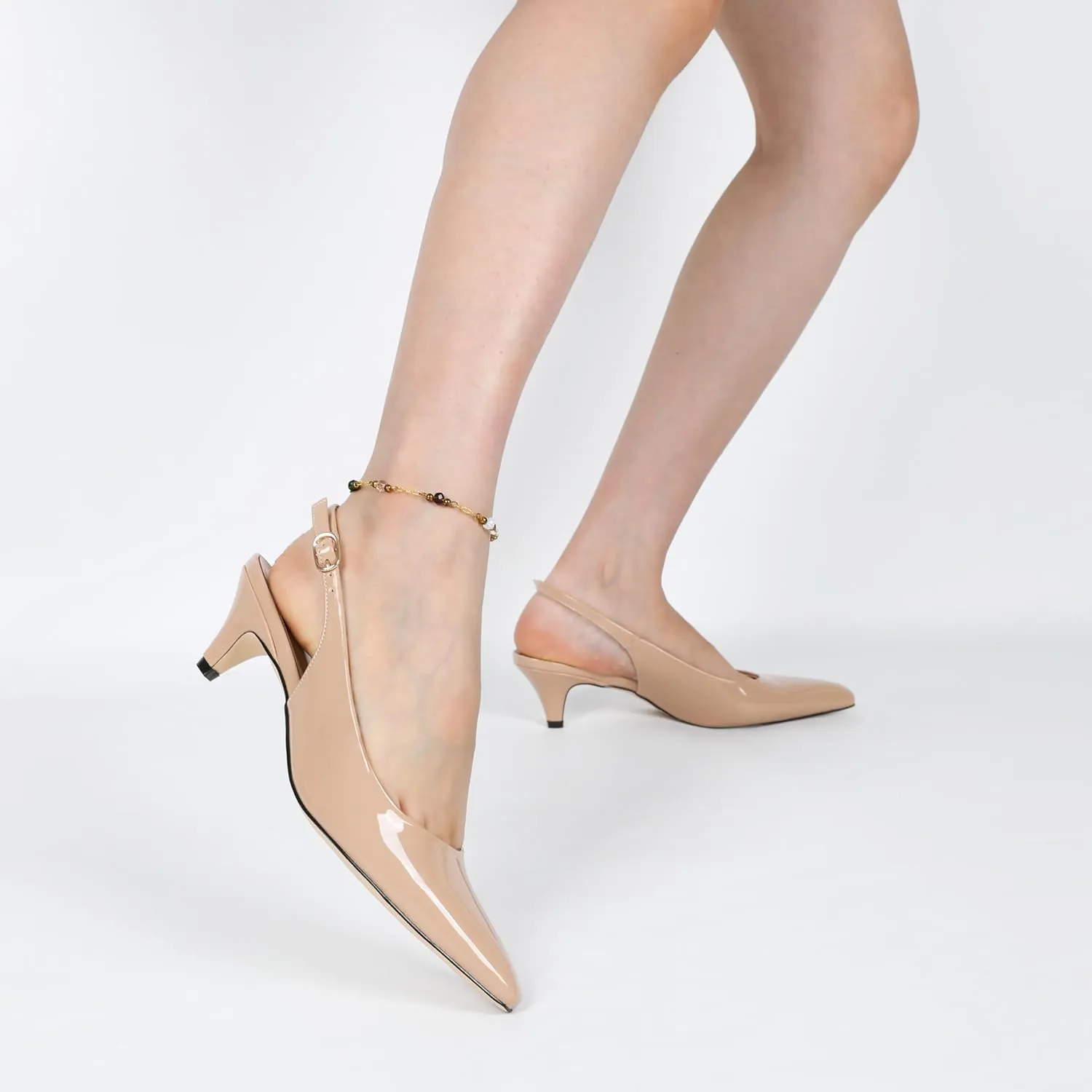 Slingback Pumps Kitten Heels for Women Low Heel Pump Square Toe Shoes Elegant Comfortable Pump 2 Inch Adorable Heel