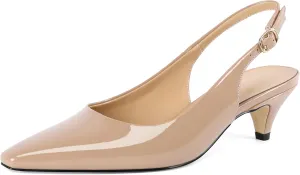 Slingback Pumps Kitten Heels for Women Low Heel Pump Square Toe Shoes Elegant Comfortable Pump 2 Inch Adorable Heel
