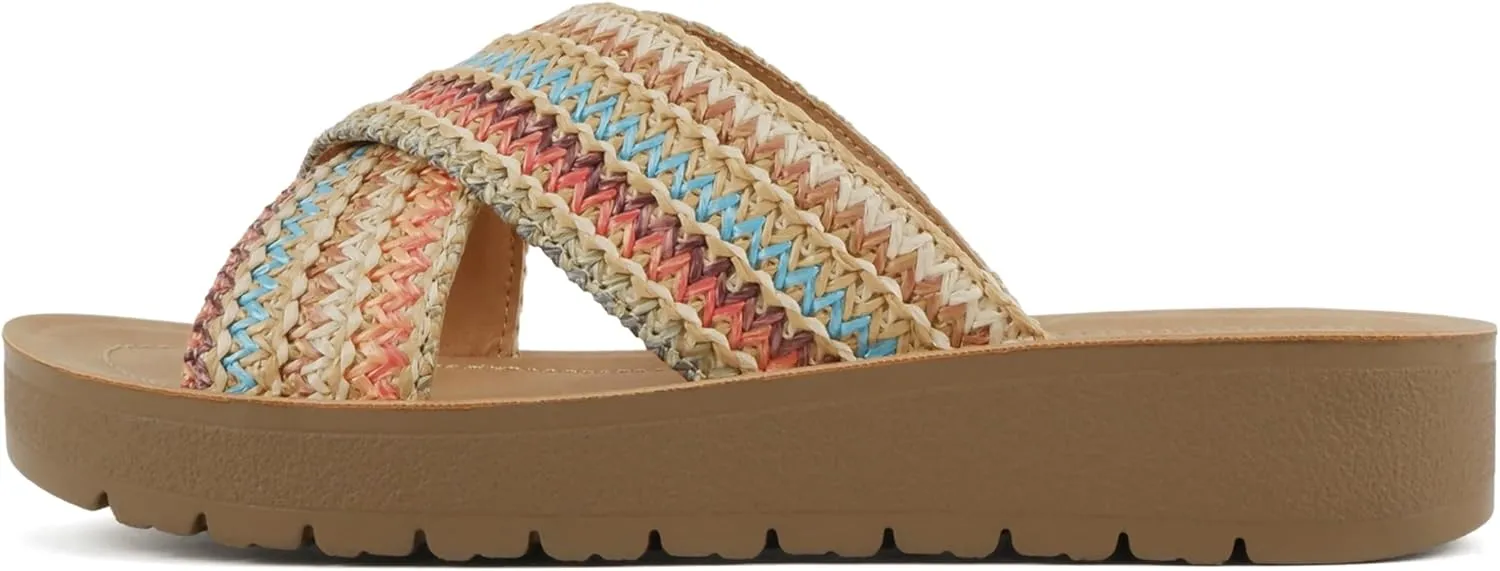 Soda LUCY ~ Women Open Toe Flatform Platform Crisscross Band Upper Fashion Slide Sandals