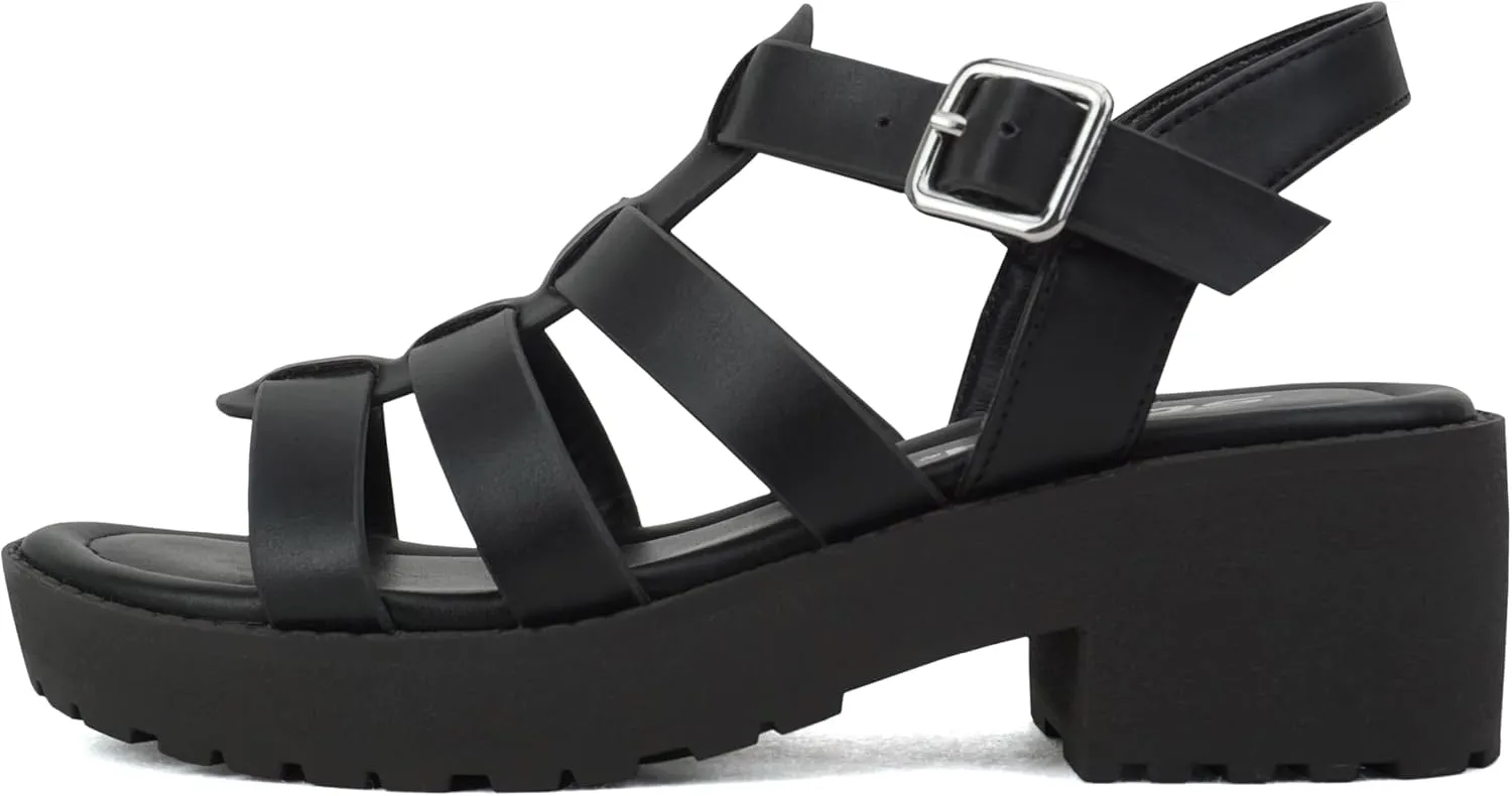 Soda “NEOLA-2” ~ Little Kids/Children/Girls Open Toe Ankle Strap Low Heel Lug Sole Fisherman Sandal