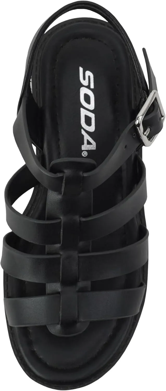 Soda “NEOLA-2” ~ Little Kids/Children/Girls Open Toe Ankle Strap Low Heel Lug Sole Fisherman Sandal