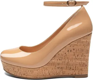 Soireelady Women's Platform Wedges Ankle Strip Heel Pumps Platform High Heel Wedge Pump Shoes