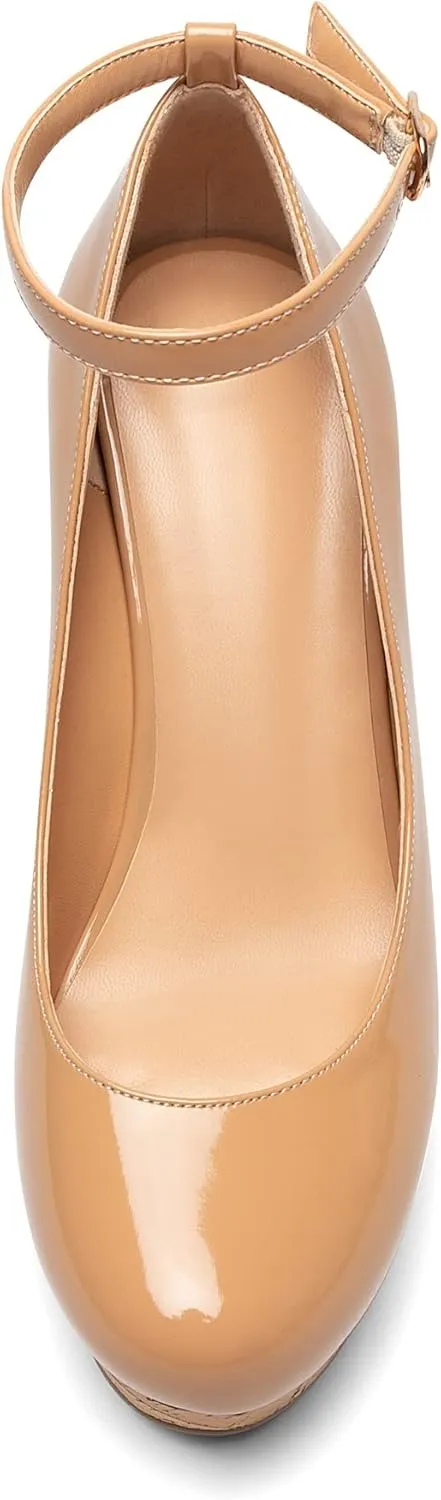Soireelady Women's Platform Wedges Ankle Strip Heel Pumps Platform High Heel Wedge Pump Shoes