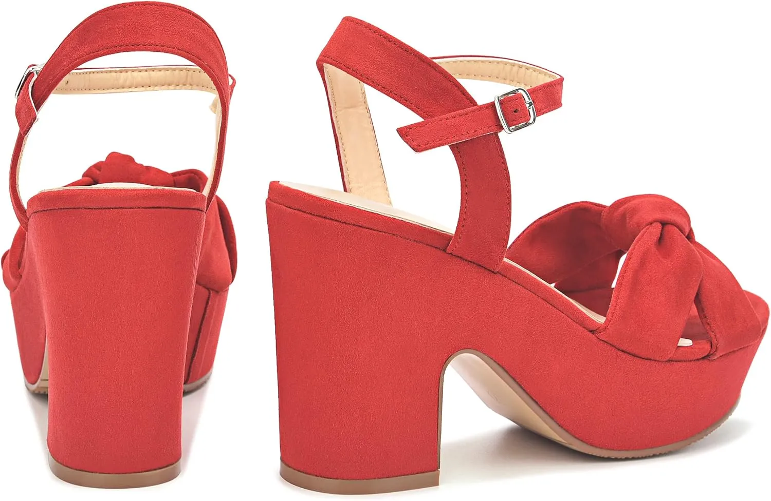 syztsho Women's Platform Heels Ankle Strap Sandals Peep Toe Suede Wedges Sandal Fashion Wedding Sexy Dress Block Chunky High Heel Pumps