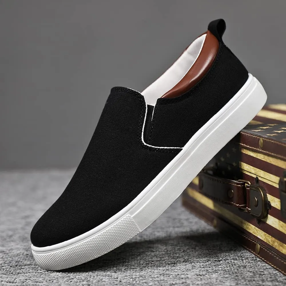 tazimall Men's Large Size Canvas Shoes, Slip on Flat Loafers