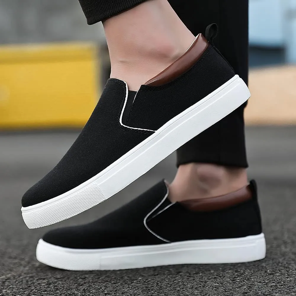 tazimall Men's Large Size Canvas Shoes, Slip on Flat Loafers