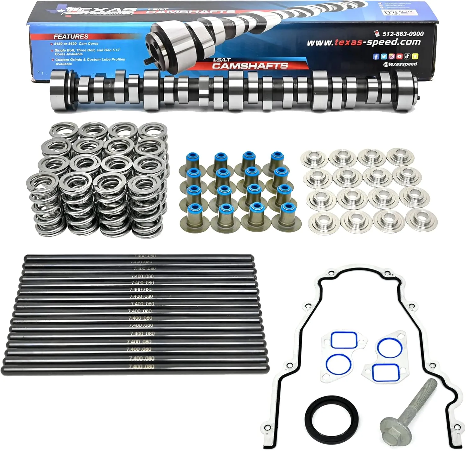 Texas Speed Stage 3 Turbo Cam 5.7 6.0 Cathedral Stage 3 Cam LS Camshaft for Boost LS1 LS6 LQ4 LQ9 LS2 L76 L77 LY6 L96 LFA LZ1 (Camshaft, Spring Set, Pushrods & Gaskets)