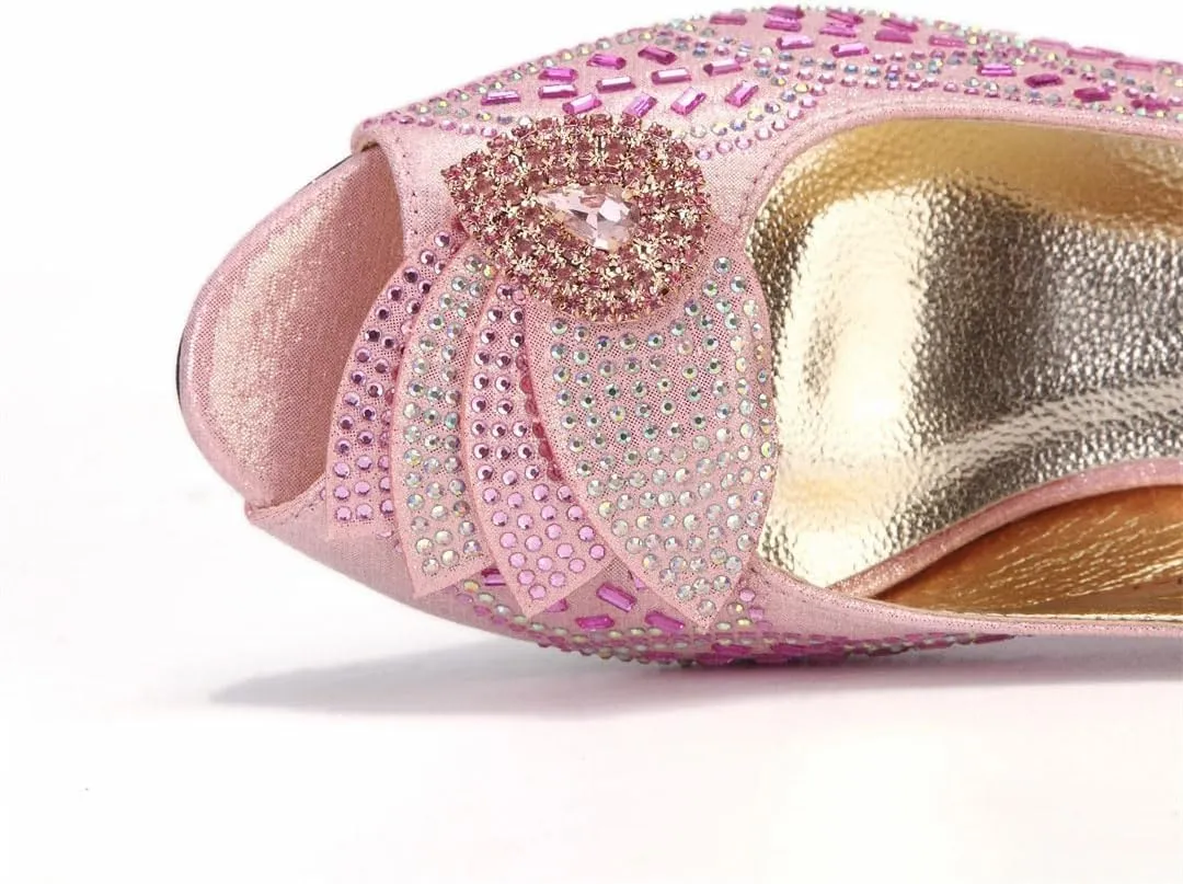 Thin Heel Mules Matching Bag Water Drill Office Party Shoe Set
