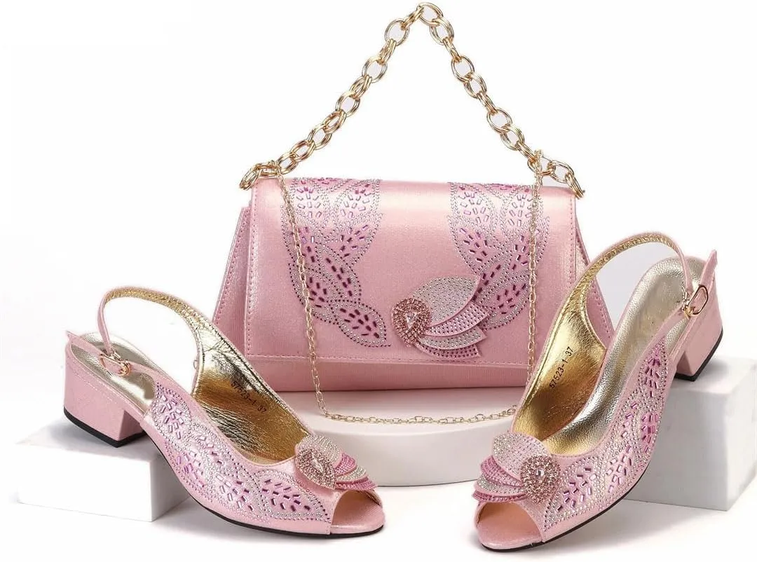 Thin Heel Mules Matching Bag Water Drill Office Party Shoe Set