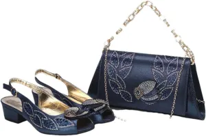 Thin Heel Mules Matching Bag Water Drill Office Party Shoe Set