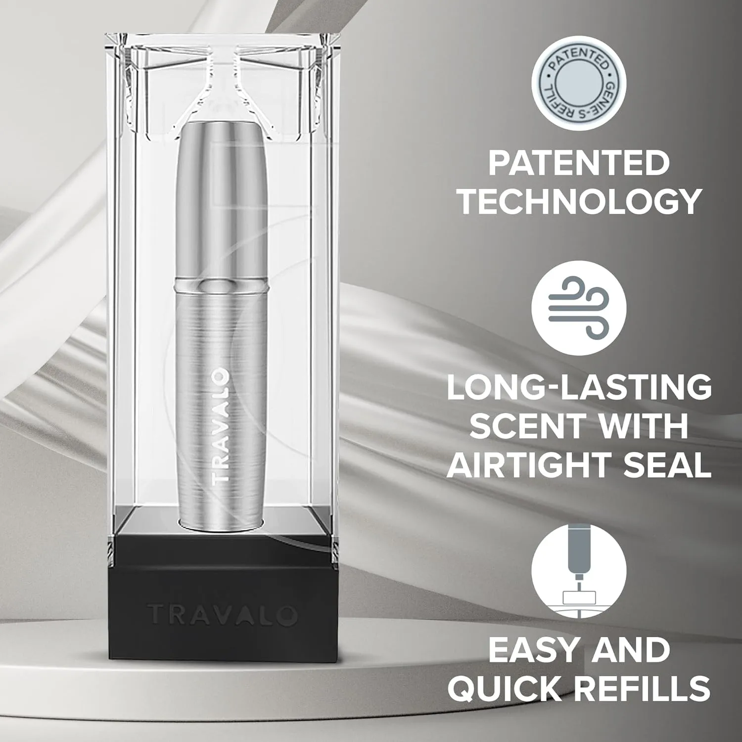Travalo LUX Perfume Atomizer Bundle - Leak-Proof and TSA Approved for Air Travel - Reusable, Easy Fill Mini Pump Sprayer - Lightweight, Brushed Polished Metal - Gold, Black, Silver - 3 Pack