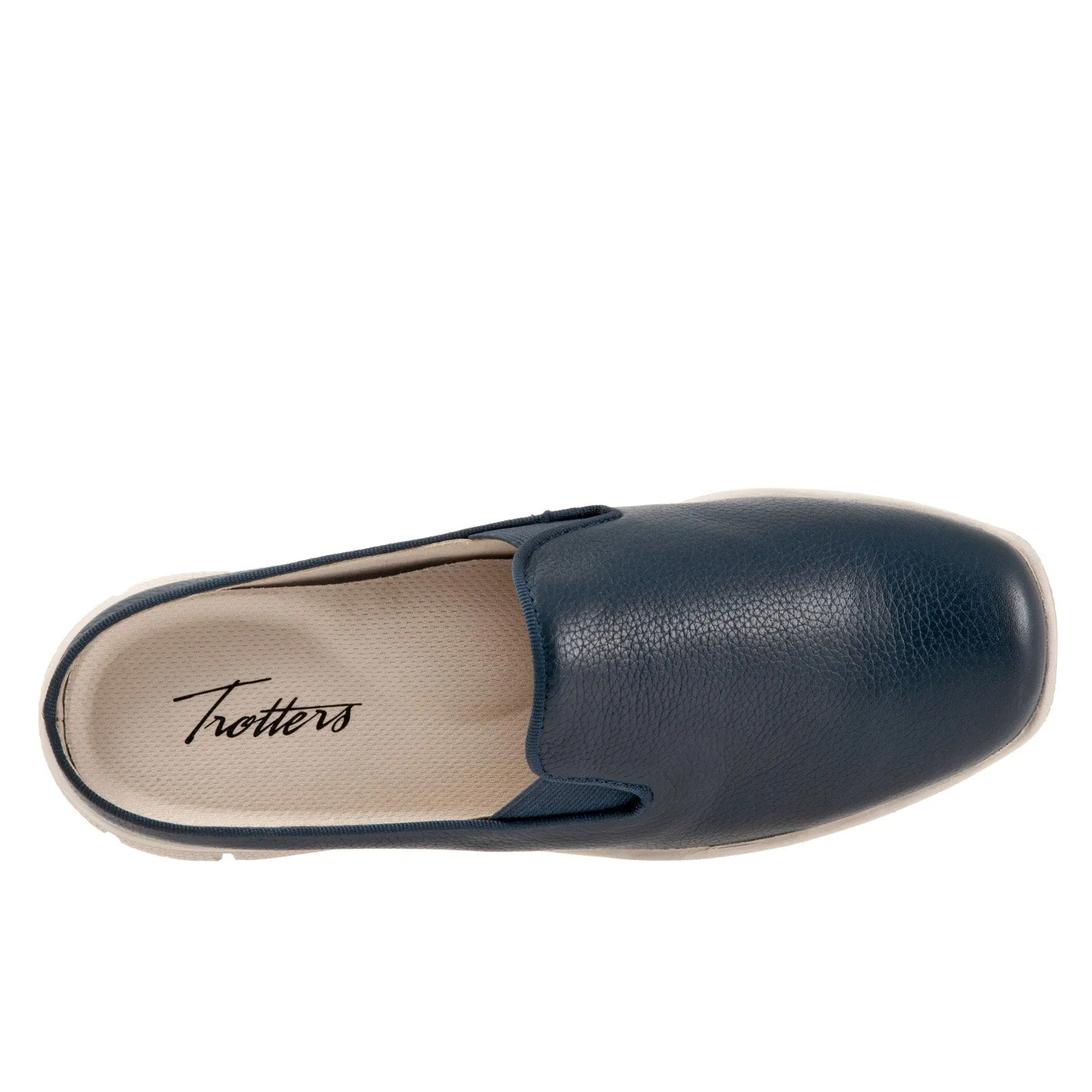 Trotters Uma T2238-400 Womens Blue Narrow Leather Slip On Mule Flats Shoes