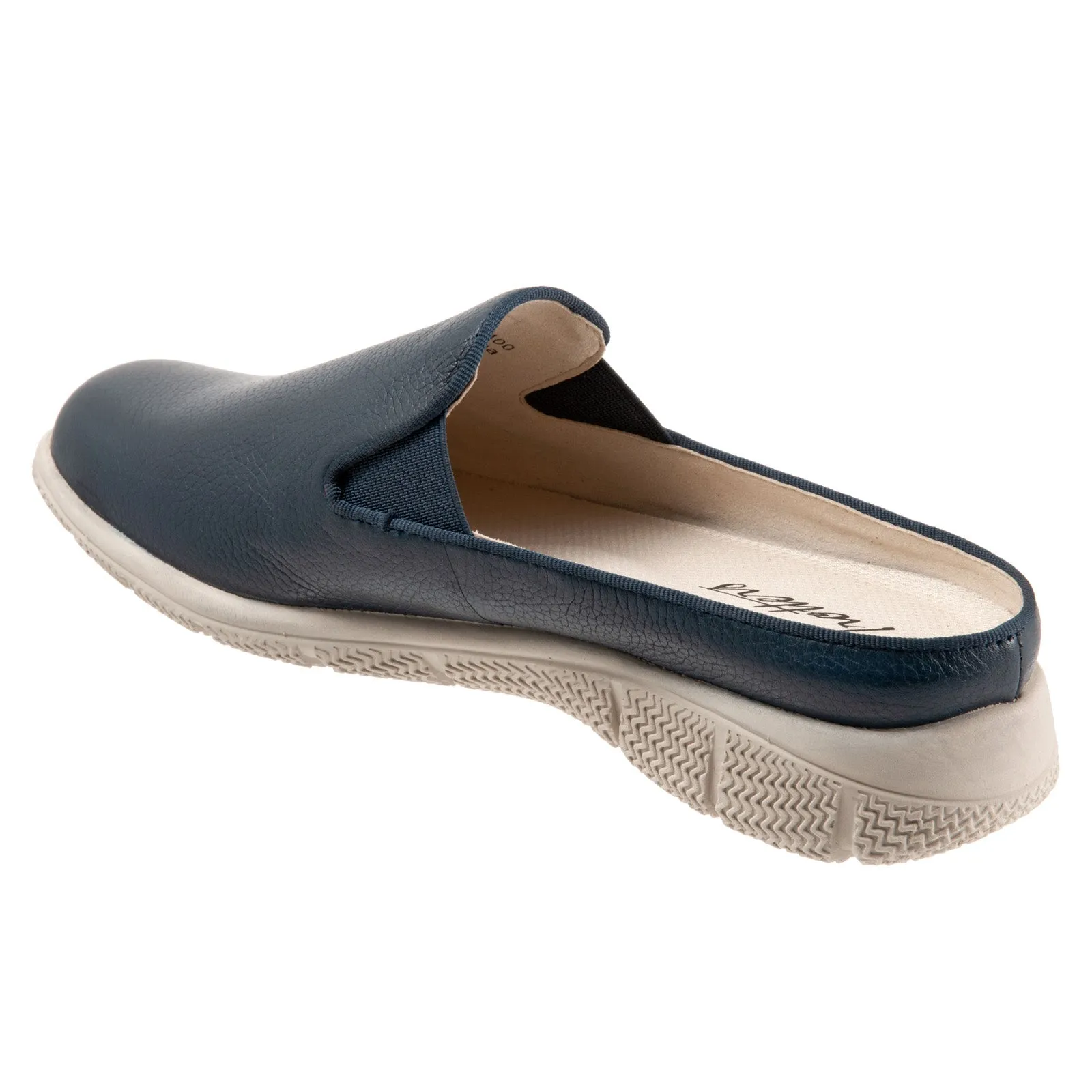 Trotters Uma T2238-400 Womens Blue Narrow Leather Slip On Mule Flats Shoes