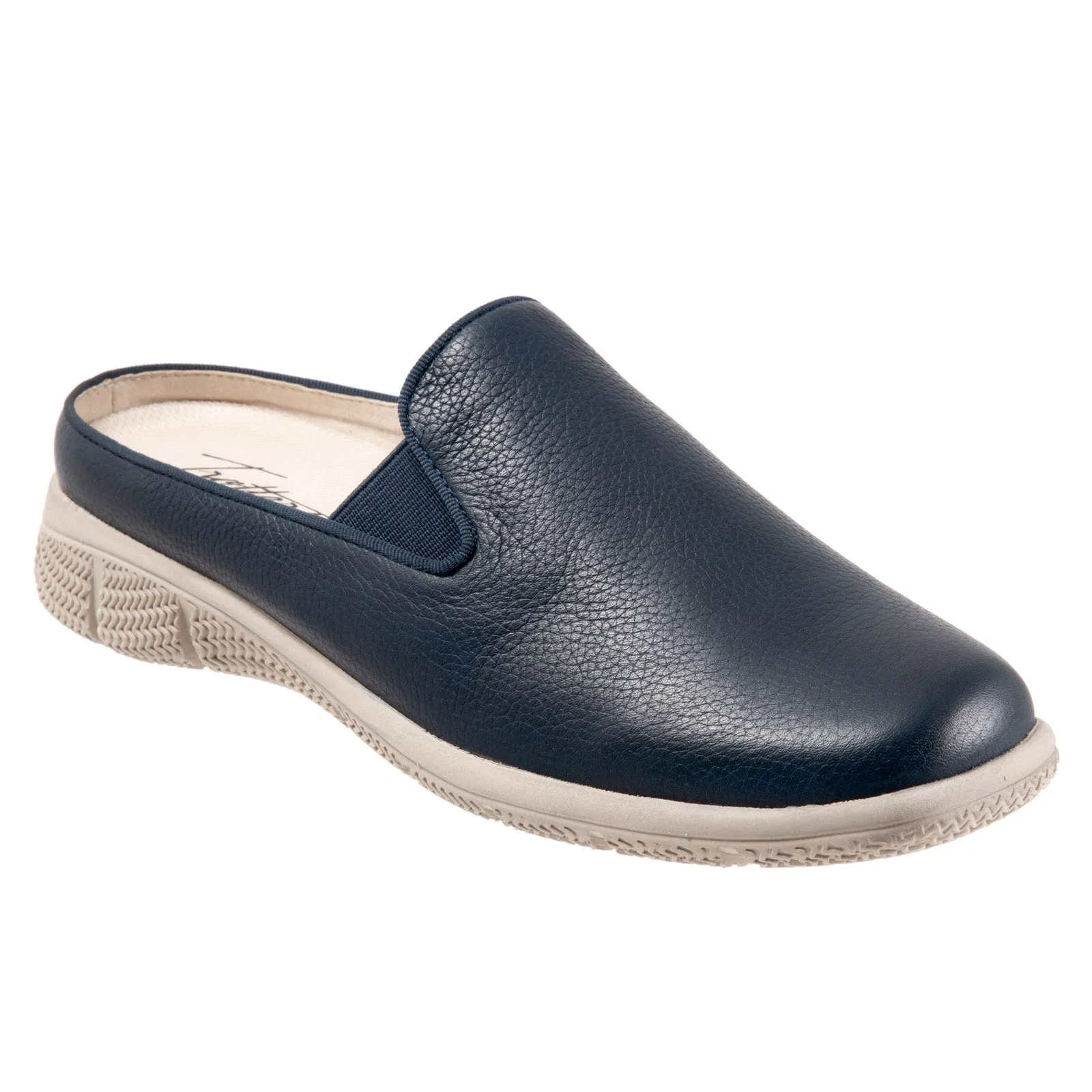 Trotters Uma T2238-400 Womens Blue Narrow Leather Slip On Mule Flats Shoes