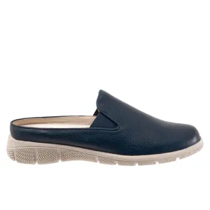 Trotters Uma T2238-400 Womens Blue Narrow Leather Slip On Mule Flats Shoes