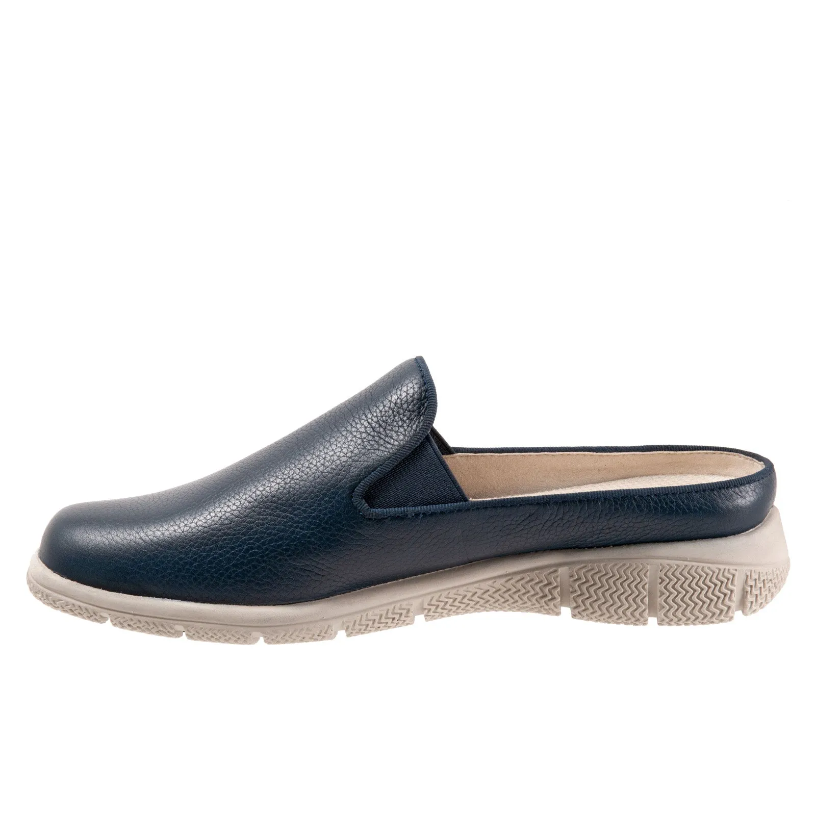Trotters Uma T2238-400 Womens Blue Narrow Leather Slip On Mule Flats Shoes