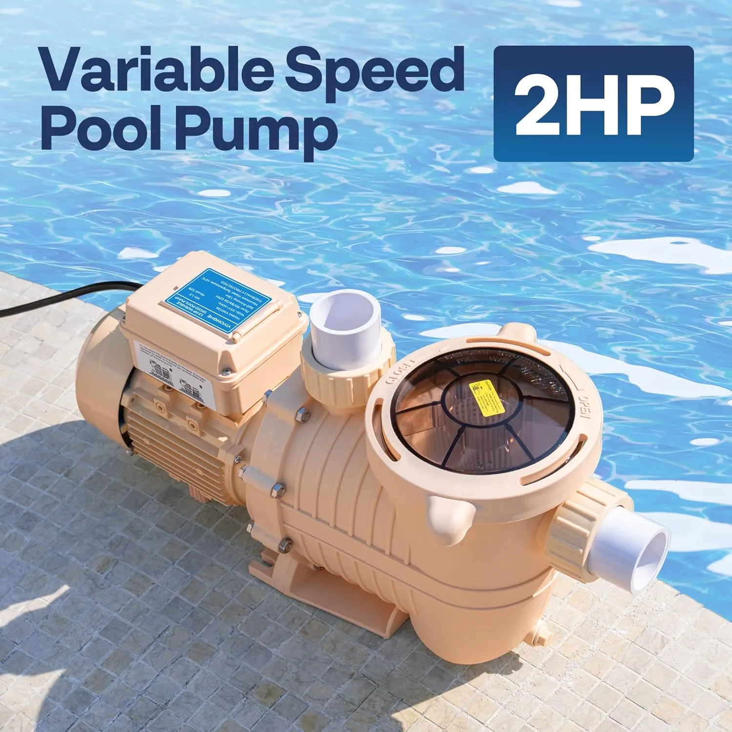 VIVOHOME 2.0HP 115V Variable Speed Pool Pump, Self-Priming Energy Saving, 3 Schedules 1.5" & 2" Inlet w/Strainer Basket for in/Above Ground Pools