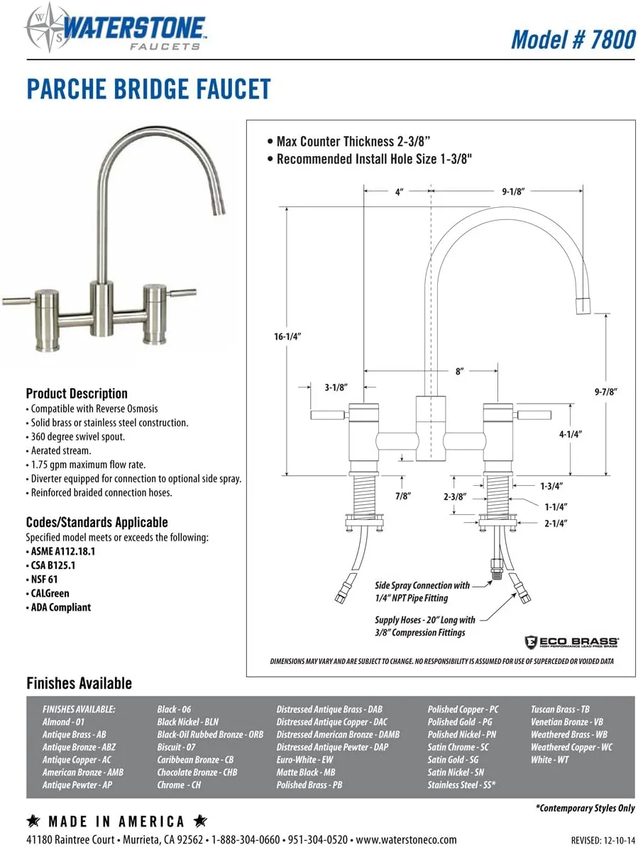 Waterstone 7800-4-PG Parche Bridge Faucet 4pc. Suite Polished Gold