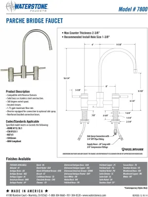 Waterstone 7800-4-PG Parche Bridge Faucet 4pc. Suite Polished Gold